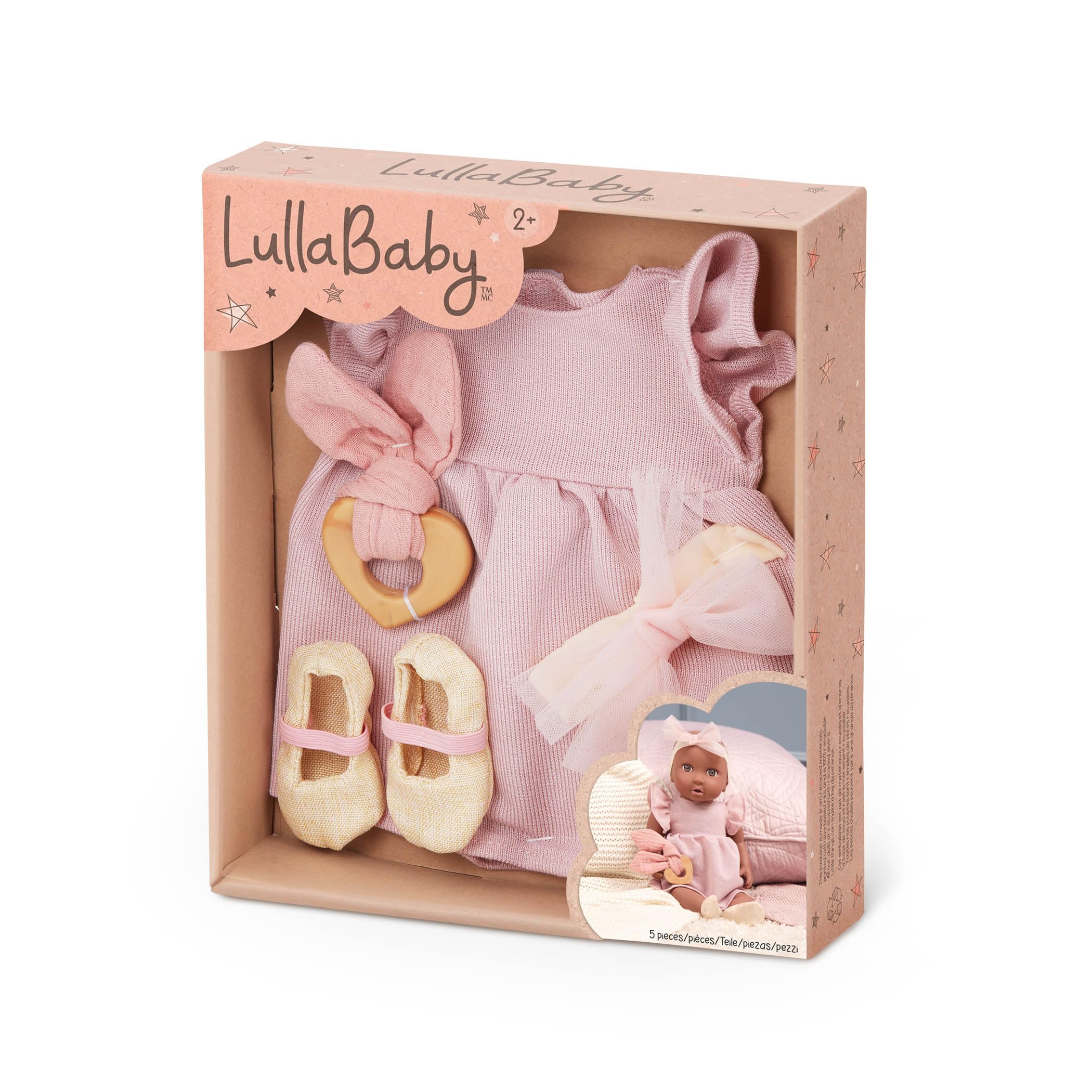 LullaBaby 14-Inch Baby Doll Outfit: Pink Dress, Headband, Teether & Shoes