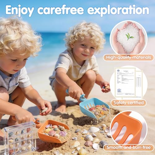 LullaBlock Kids Beach Sand Sifter Kit – 2 Shovels, Net Bag, Shell Display Case
