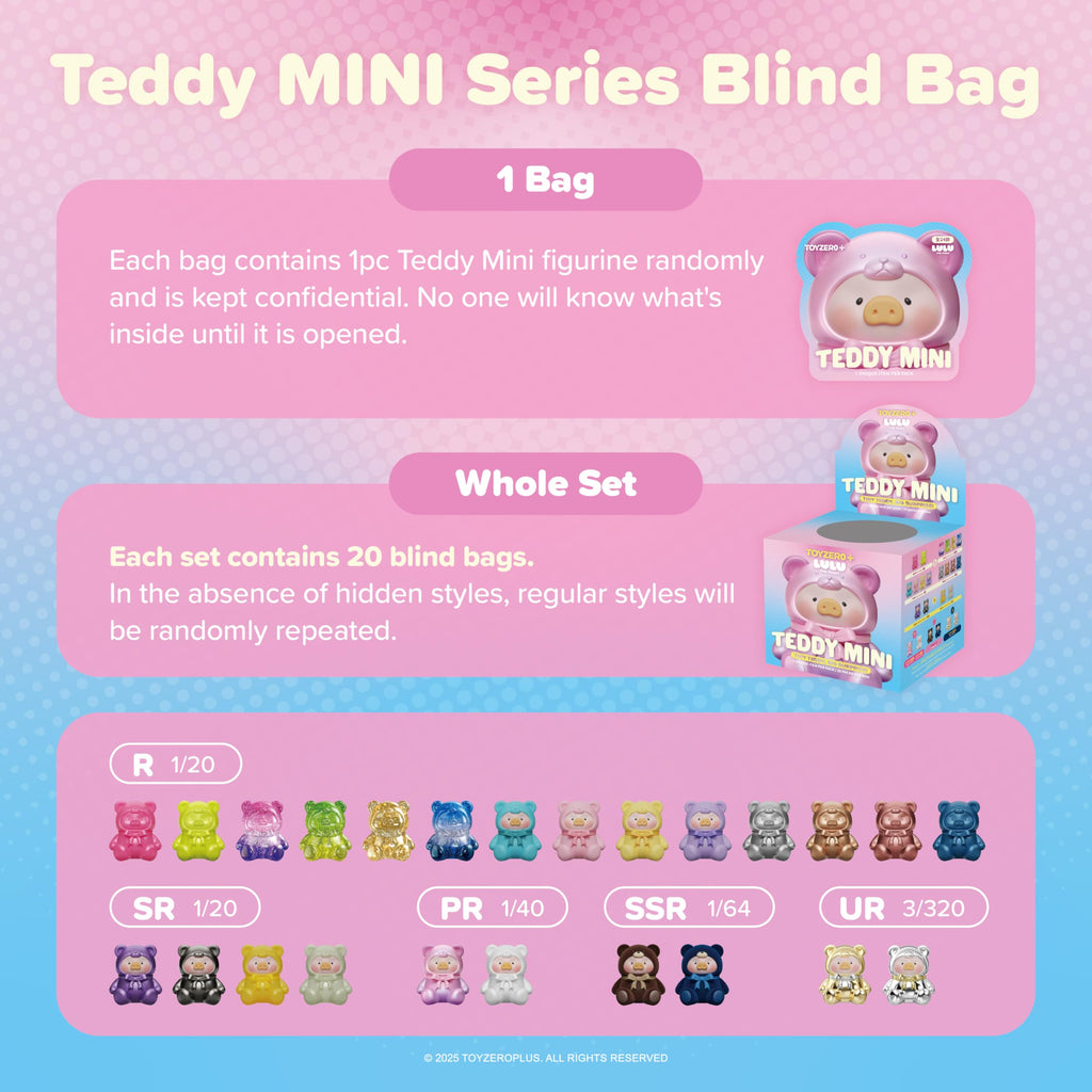 Lulu The Piggy Teddy Mini Blind Bags: Collectible Mystery Figurines with 5 Rarity Levels – 4cm Cute Animal Toys