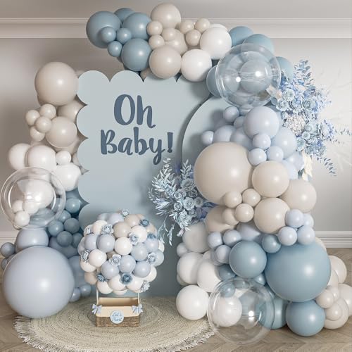 LULUMIKA 139-Piece Dusty Blue Balloon Garland Arch Kit for Baby Shower, Birthday, Wedding