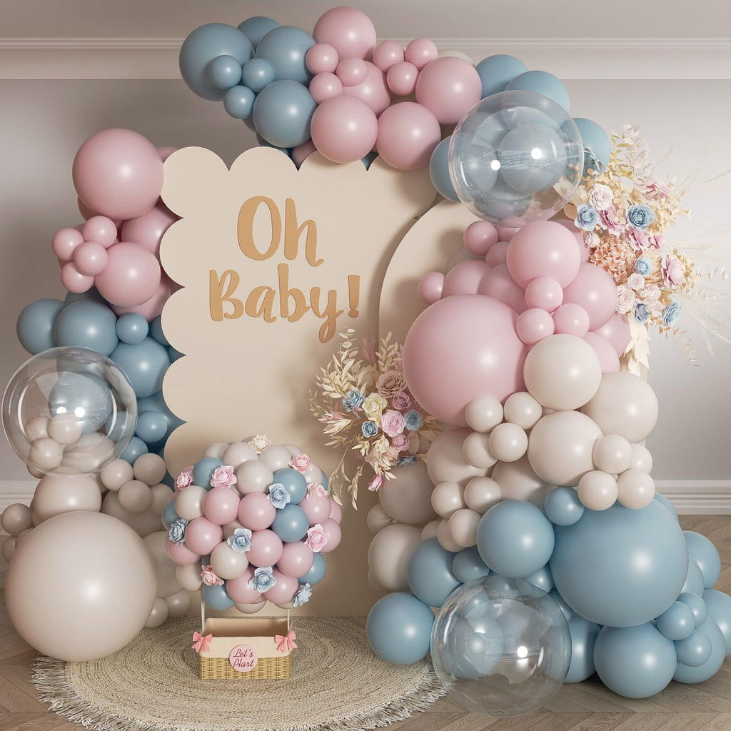 LULUMIKA 139-Piece Gender Reveal Balloon Arch Kit: Dusty Pink & Fog Blue Latex Balloons for Boho Wedding, Baby Shower, Birthday Decor