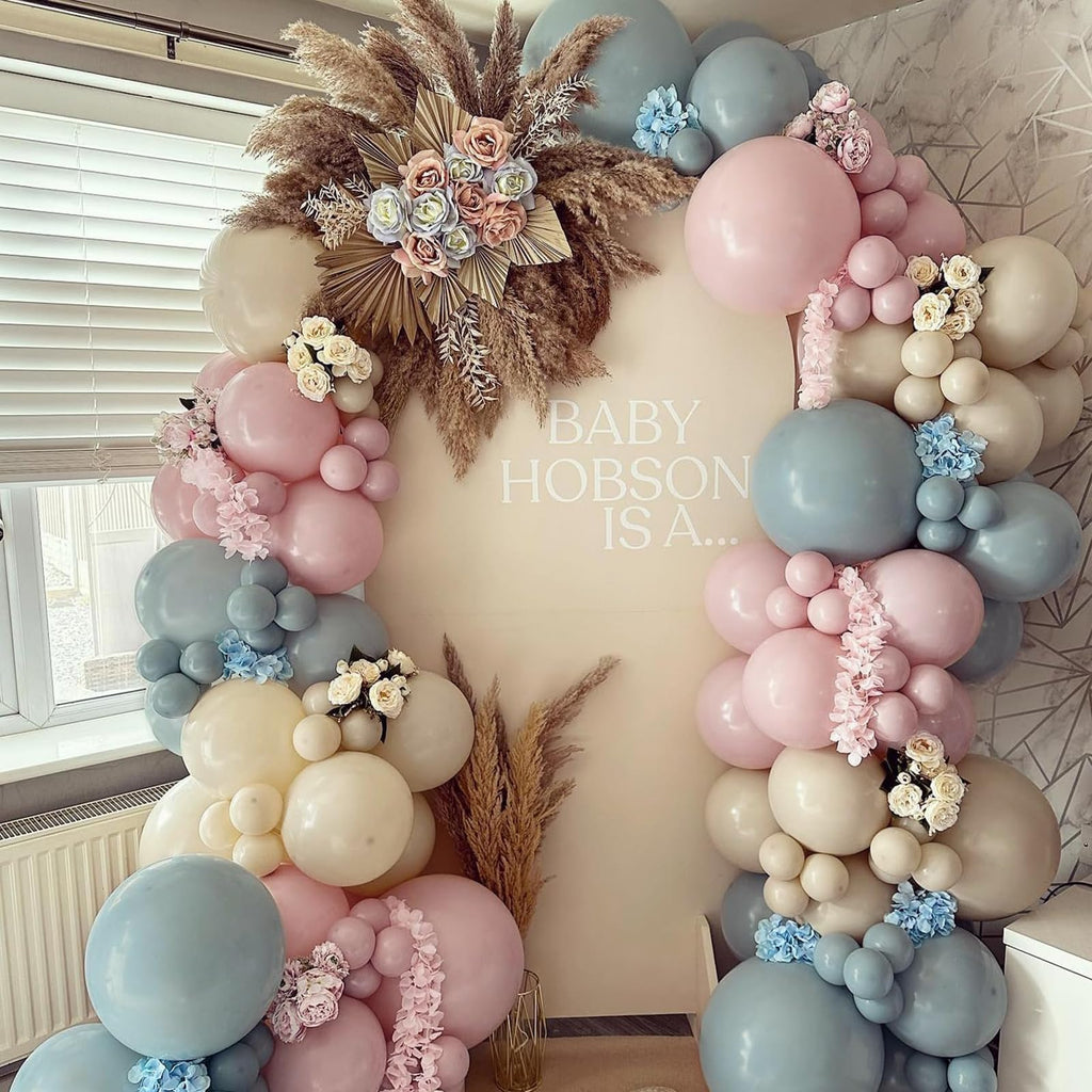 LULUMIKA 139-Piece Gender Reveal Balloon Arch Kit: Dusty Pink & Fog Blue Latex Balloons for Boho Wedding, Baby Shower, Birthday Decor