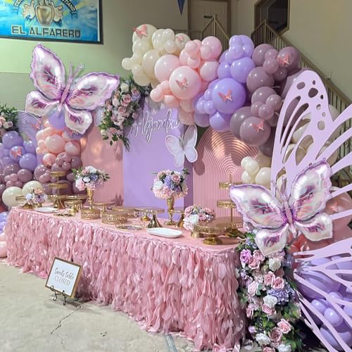 LULUMIKA 142pcs Butterfly Balloon Arch Kit - Pastel Pink & Purple with Foil Balloons and Stickers