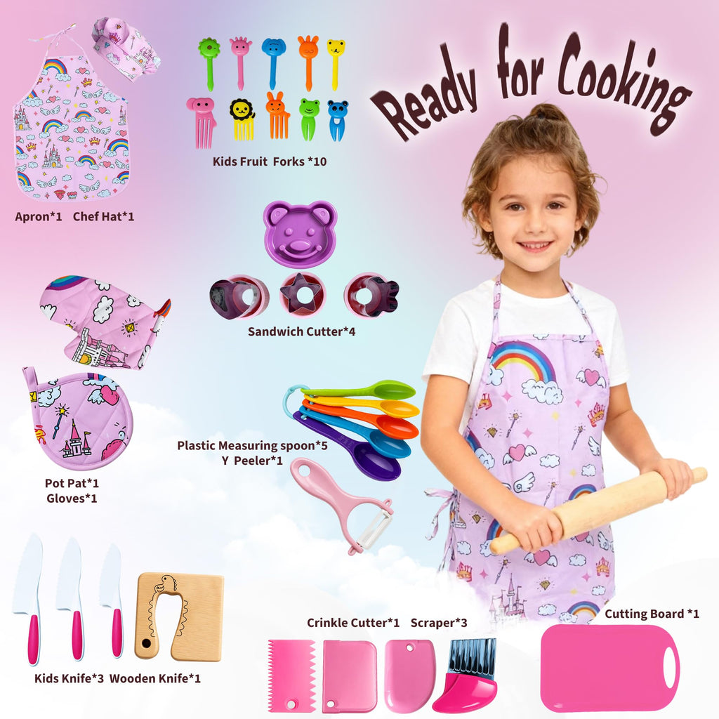 Lumiparty Kids Chef Set – Apron, Hat & Baking Tools for Pretend Play (Ages 3-12)