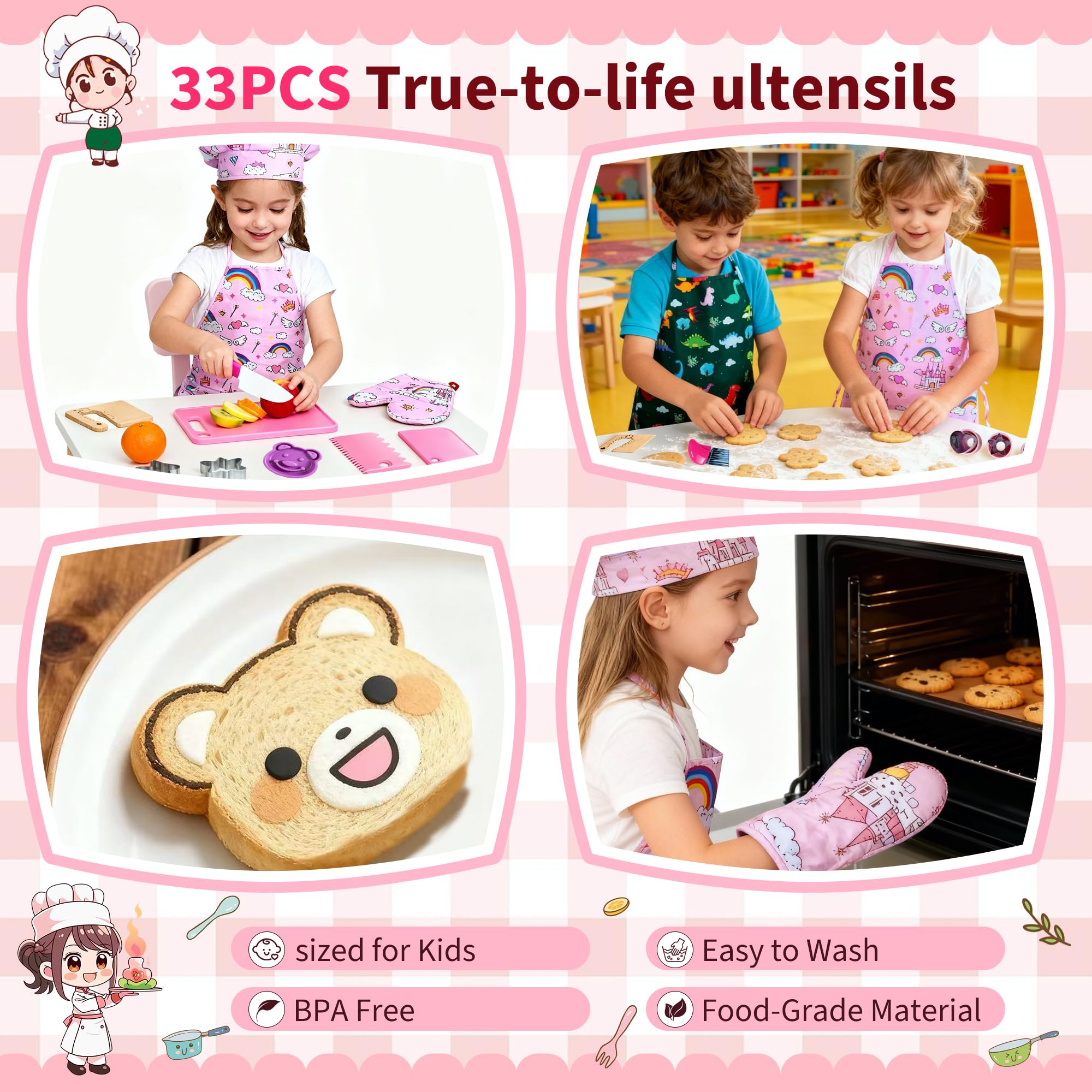 Lumiparty Kids Chef Set – Apron, Hat & Baking Tools for Pretend Play (Ages 3-12)