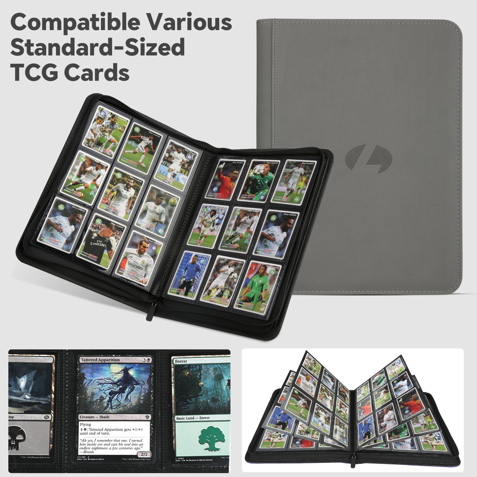 LUNNSHO Trading Card Binder, 540-Pocket Grey PU Album for MTG, TCG, Sports Cards