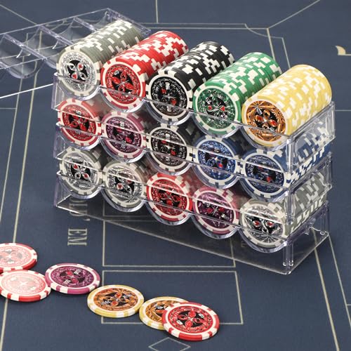 LUOBAO Acrylic Poker Chip Tray – Clear Organizer for 100 Standard Casino Chips, Ideal for Texas Hold'em, Blackjack, and Poker Nights