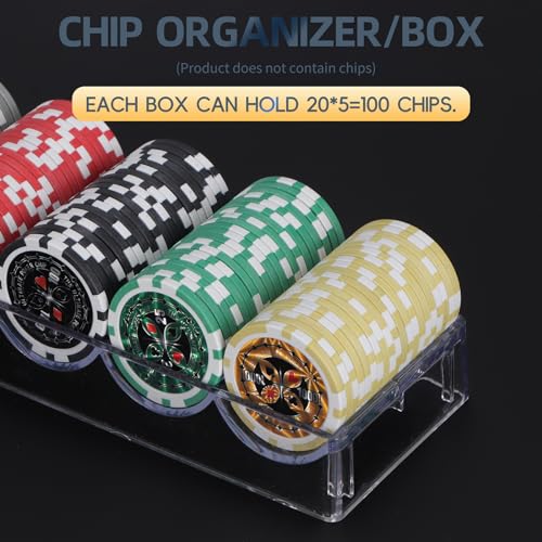 LUOBAO Acrylic Poker Chip Tray – Clear Organizer for 100 Standard Casino Chips, Ideal for Texas Hold'em, Blackjack, and Poker Nights