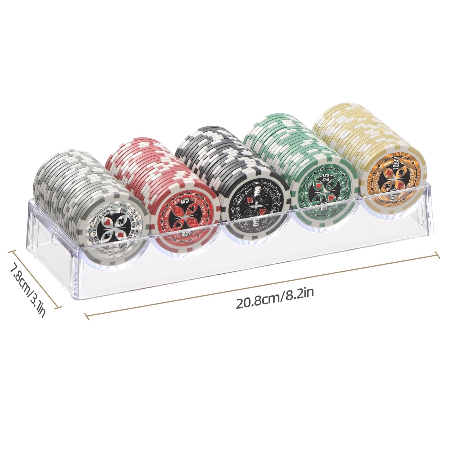 LUOBAO Acrylic Poker Chip Tray – Clear Organizer for 100 Standard Casino Chips, Ideal for Texas Hold'em, Blackjack, and Poker Nights