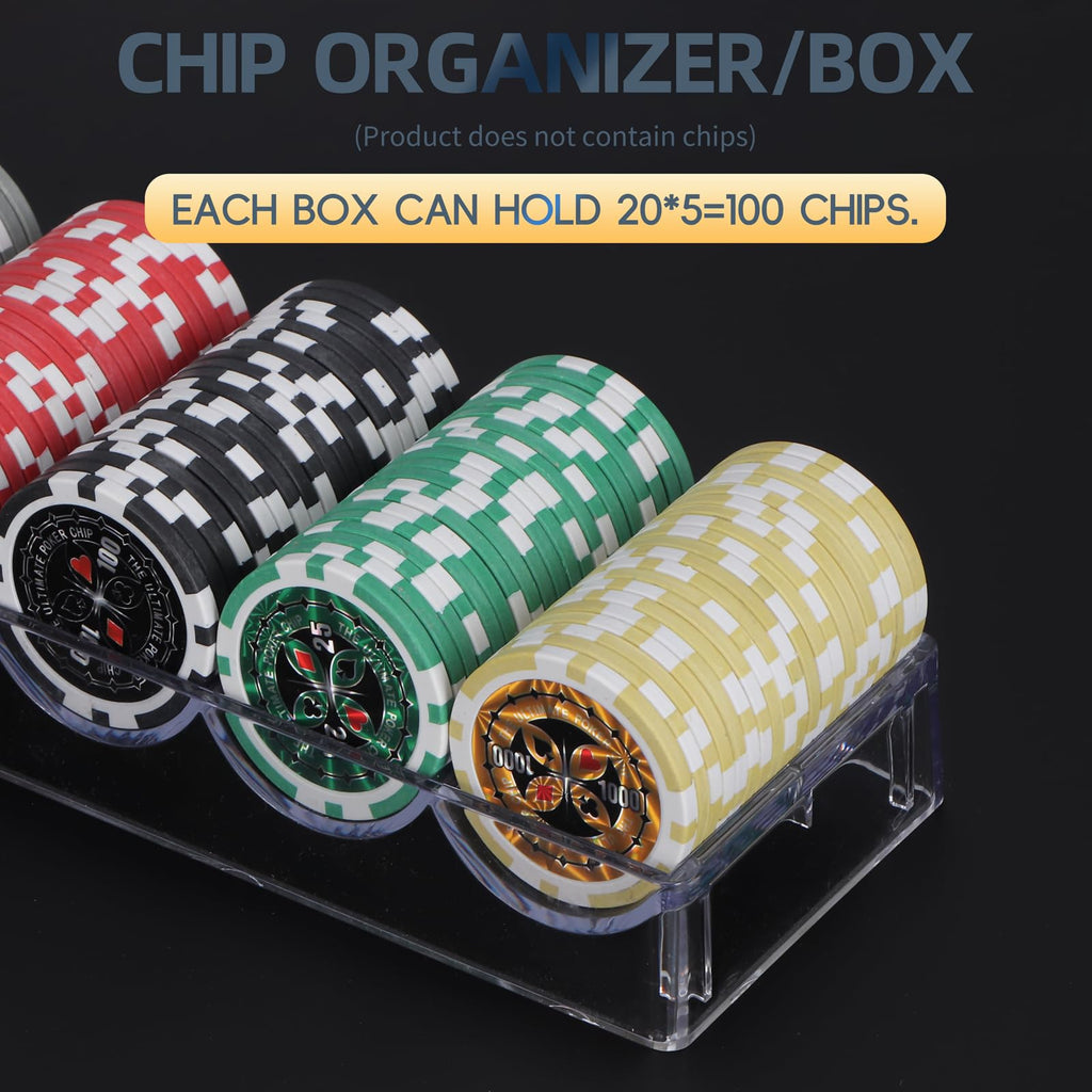 LUOBAO Acrylic Poker Chip Tray – Clear Organizer for 100 Standard Casino Chips, Ideal for Texas Hold'em, Blackjack, and Poker Nights