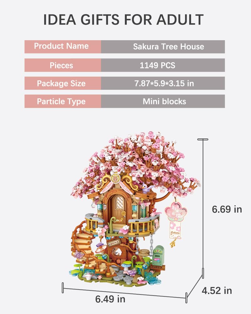 LUOGFYNI Mini Bricks Cherry Blossom Tree House Building Set – 1149 Pieces, Sakura Fairy House for Adults & Kids Age 12+