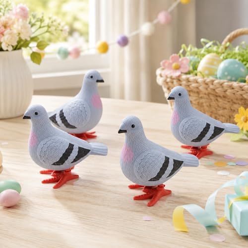 LUOZZY Wind-Up Pigeon Set of 4 – Clockwork Jumping Bird Toys for Decor and Party Favors