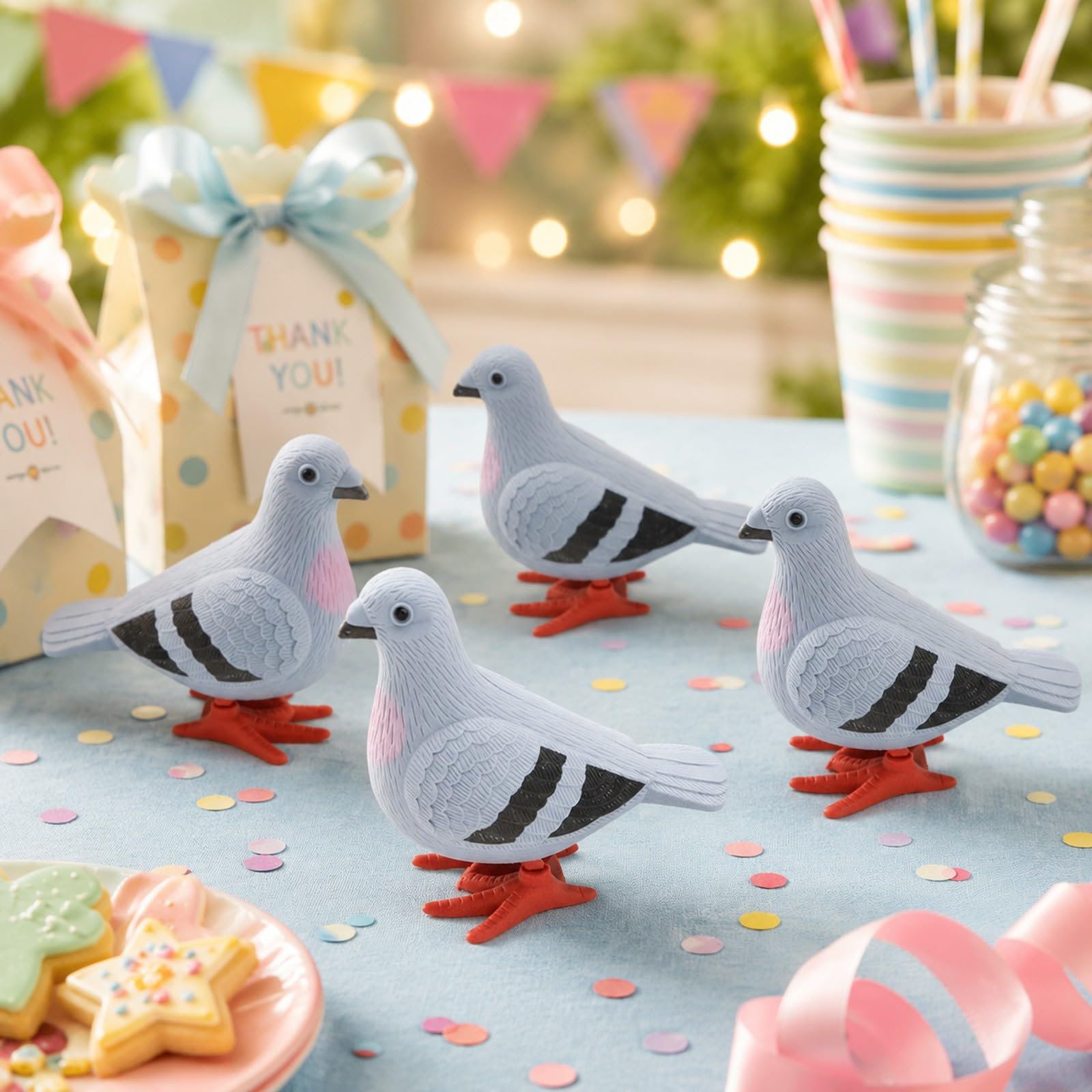 LUOZZY Wind-Up Pigeon Set of 4 – Clockwork Jumping Bird Toys for Decor and Party Favors