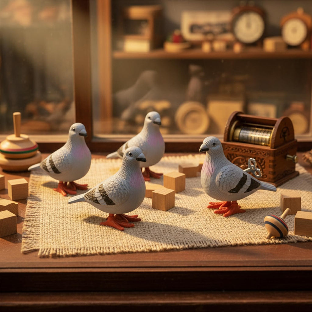 LUOZZY Wind-Up Pigeon Set of 4 – Clockwork Jumping Bird Toys for Decor and Party Favors