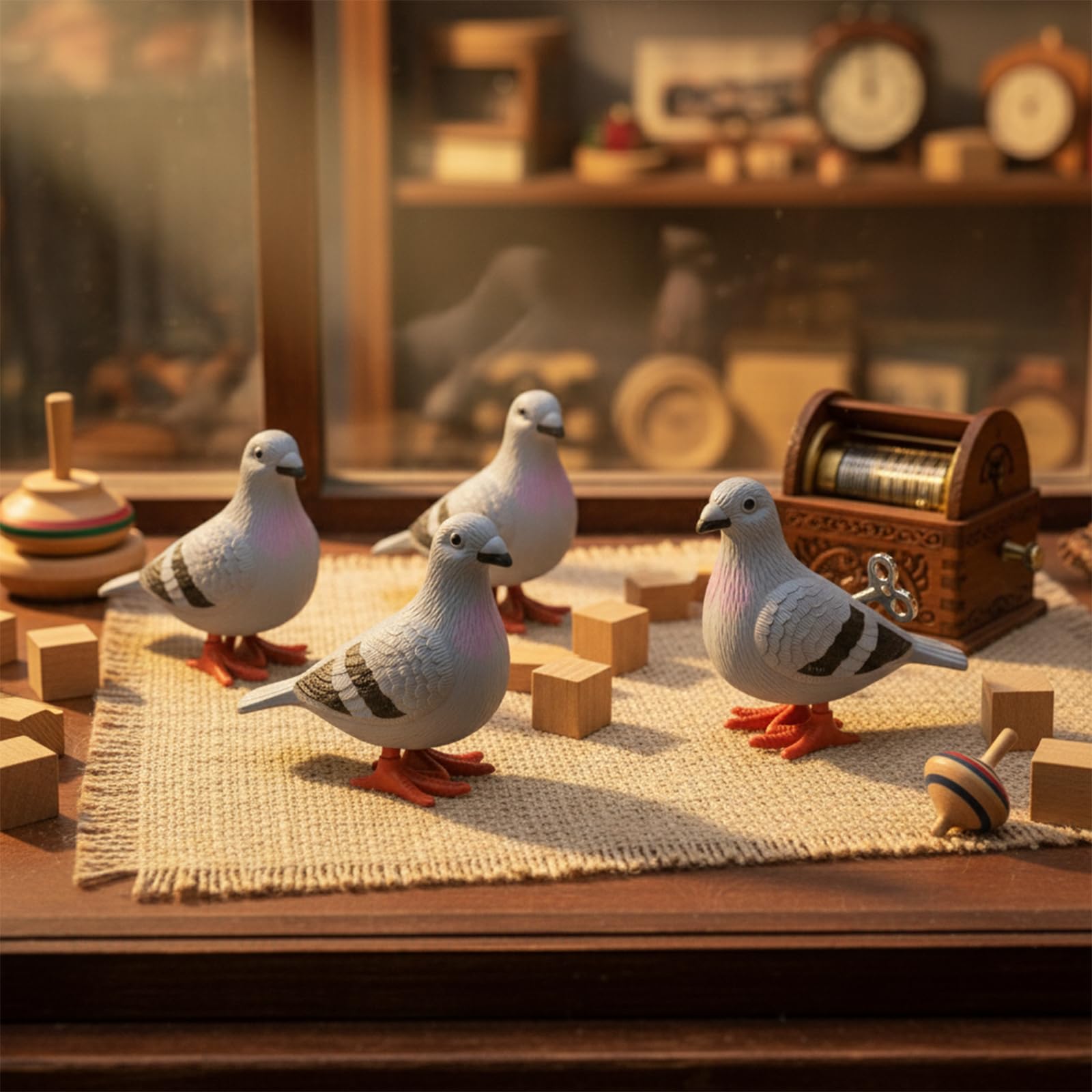 LUOZZY Wind-Up Pigeon Set of 4 – Clockwork Jumping Bird Toys for Decor and Party Favors