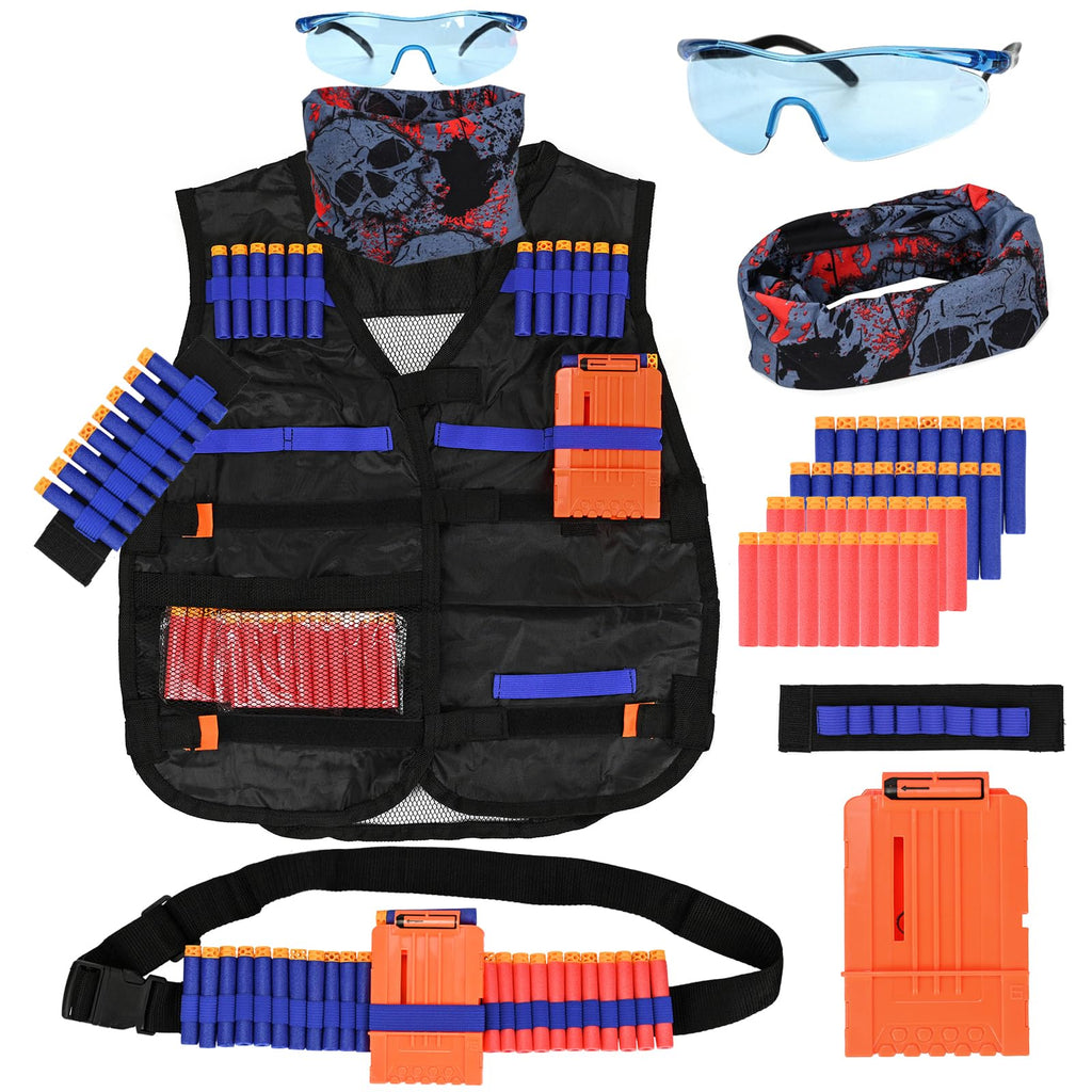 LUUFAN Kids Tactical Vest Kit for Nerf Guns – 40 Darts, Clips, Mask & Glasses