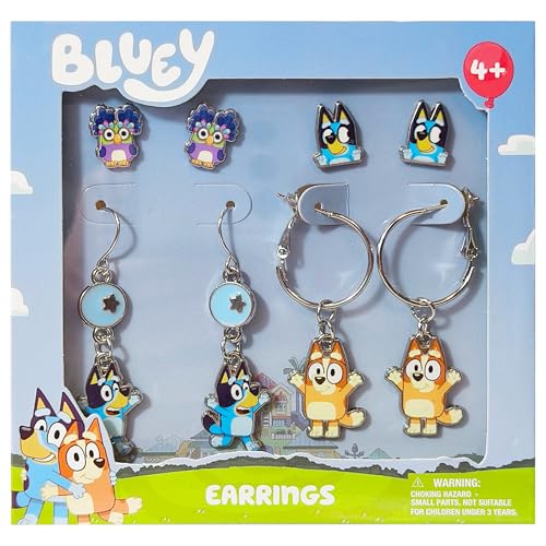 LUV HER Bluey Hypoallergenic Earrings for Girls Ages 4+ – Stud & Fishhook Styles, Safe for Sensitive Ears
