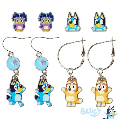 LUV HER Bluey Hypoallergenic Earrings for Girls Ages 4+ – Stud & Fishhook Styles, Safe for Sensitive Ears