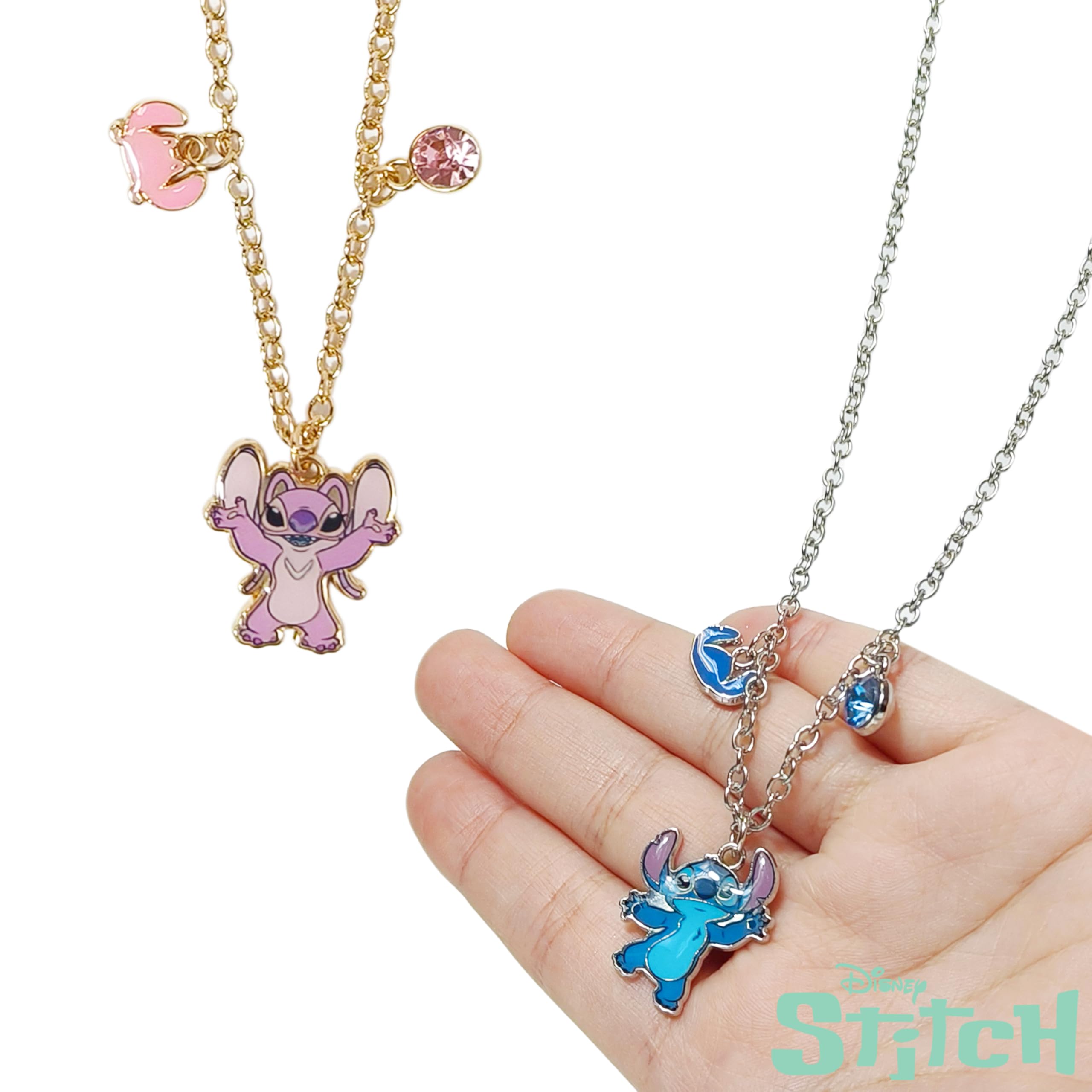 LUV HER Disney Stitch BFF Necklace Set – Adjustable Angel & Stitch Charms for Best Friends