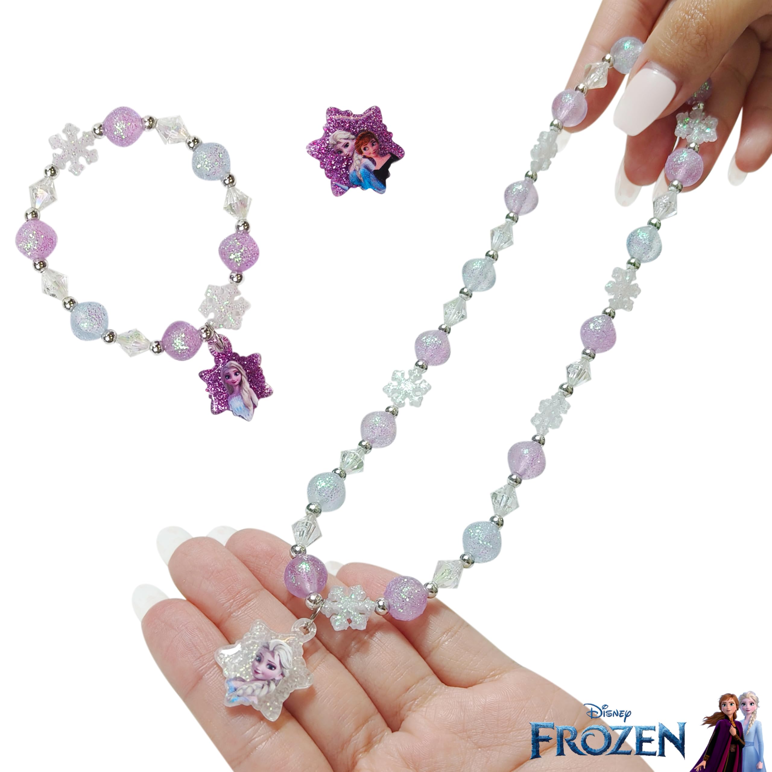 LUV HER Frozen Girls Jewelry Set – Bead Necklaces, Bracelets & Rings Dress-Up Toy (Ages 3+)