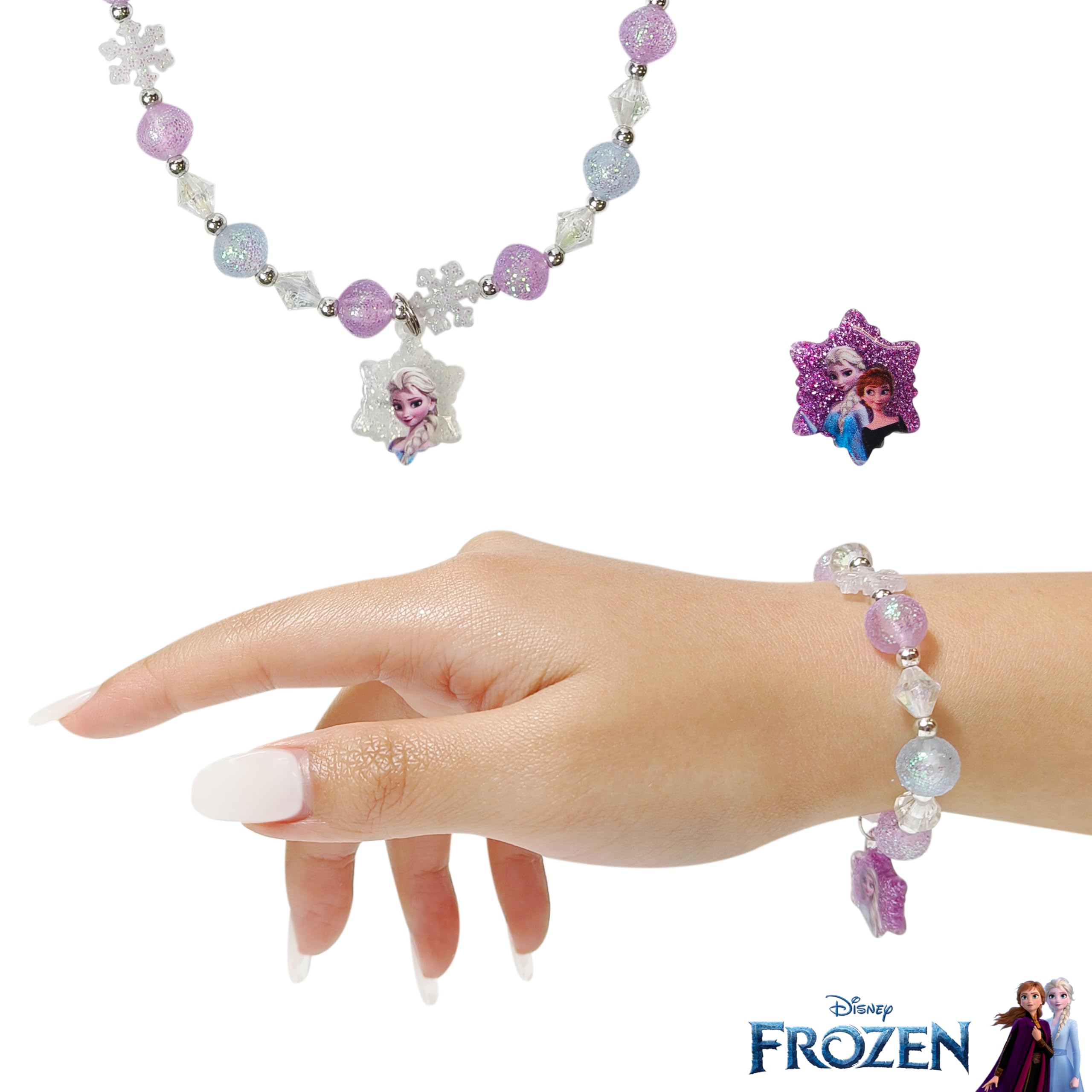 LUV HER Frozen Girls Jewelry Set – Bead Necklaces, Bracelets & Rings Dress-Up Toy (Ages 3+)