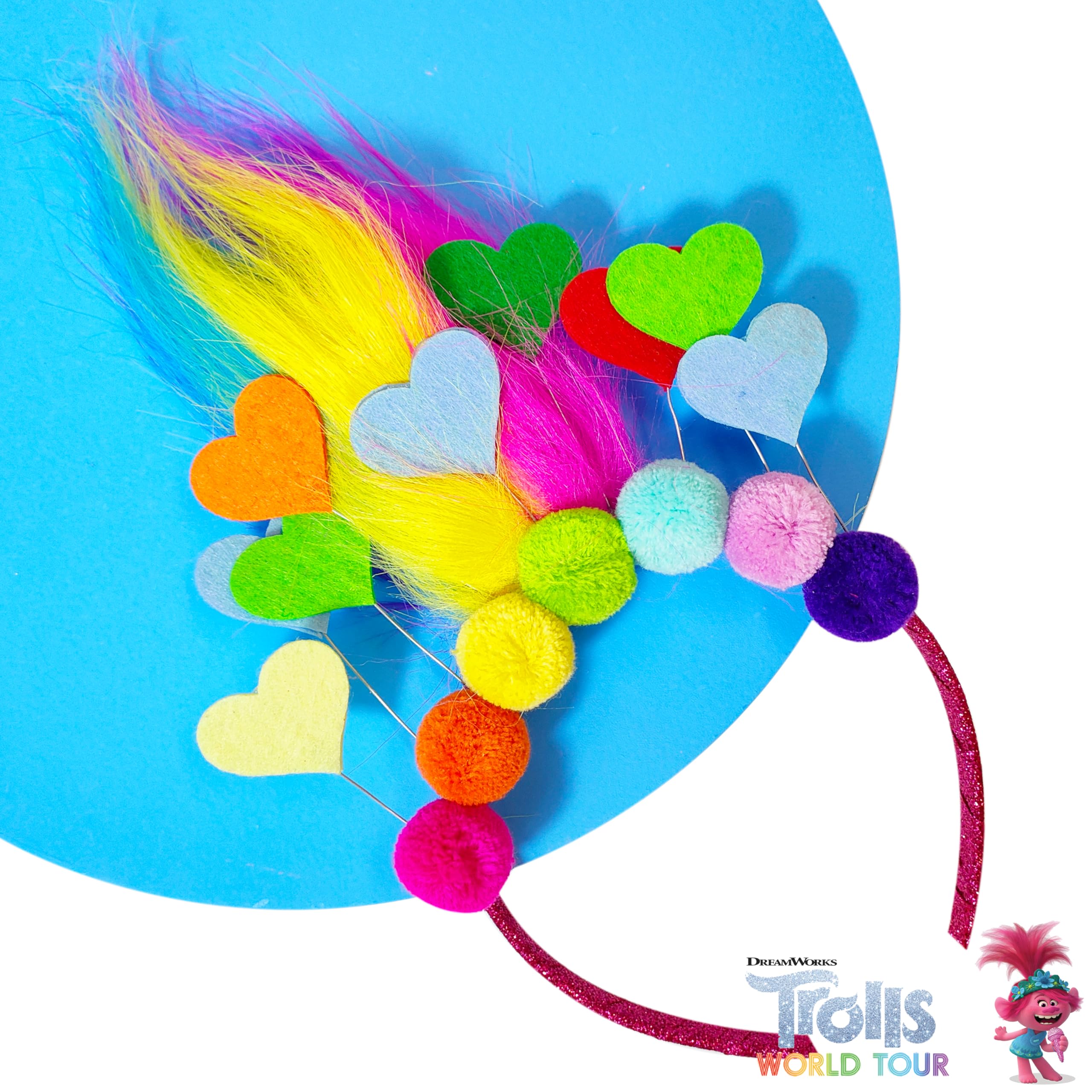 LUV HER Kids' Trolls World Tour Headband with Wig - Non-Toxic Costume Accessory for Girls