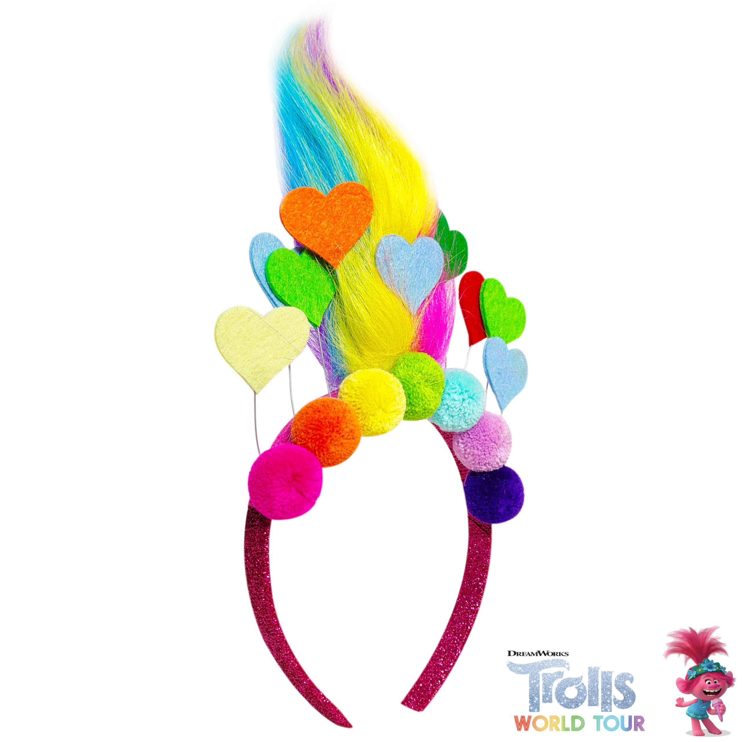 LUV HER Kids' Trolls World Tour Headband with Wig - Non-Toxic Costume Accessory for Girls