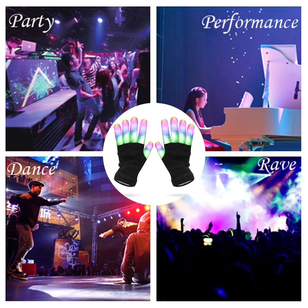 Luwint LED Light Up Gloves – Flashing Sensory Toys with 6 Modes, 3 Colors, for Kids, Teens & Adults