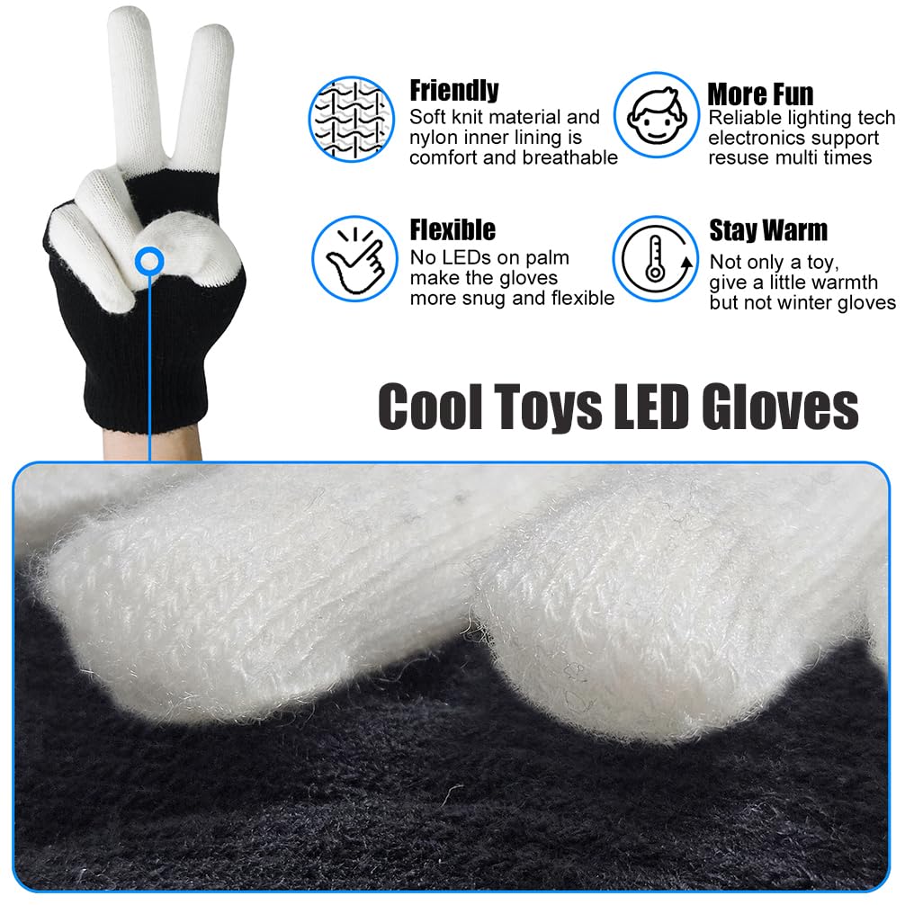 Luwint LED Light Up Gloves – Flashing Sensory Toys with 6 Modes, 3 Colors, for Kids, Teens & Adults
