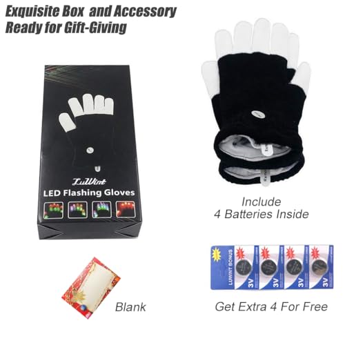 Luwint LED Light Up Gloves for Kids - Glow Finger Lights with 6 Modes, Soft Knit, Batteries Included