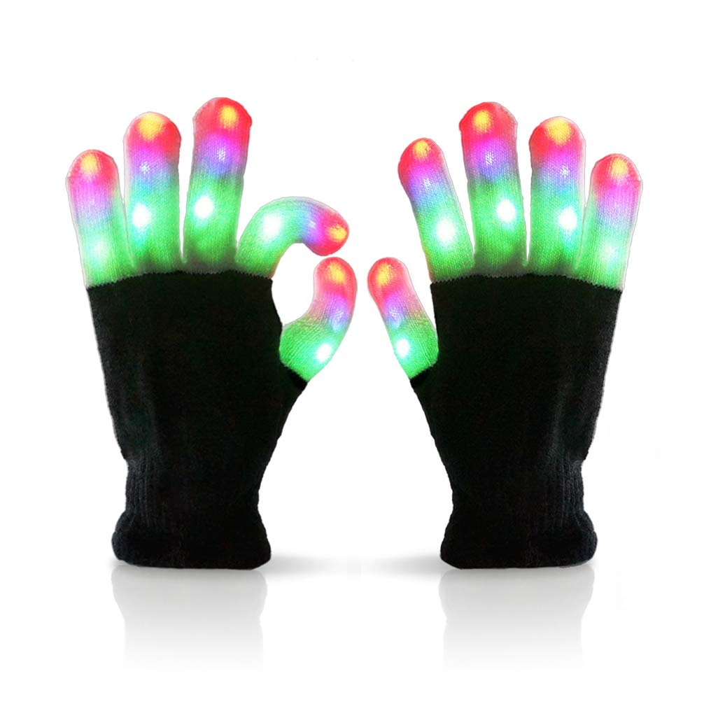 Luwint LED Light Up Gloves for Kids - Glow Finger Lights with 6 Modes, Soft Knit, Batteries Included