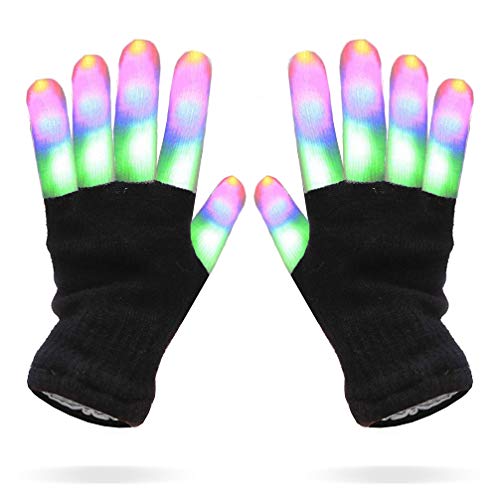 Luwint LED Light Up Gloves for Kids - Glow in the Dark Finger Lights with 6 Modes, 3 Sizes