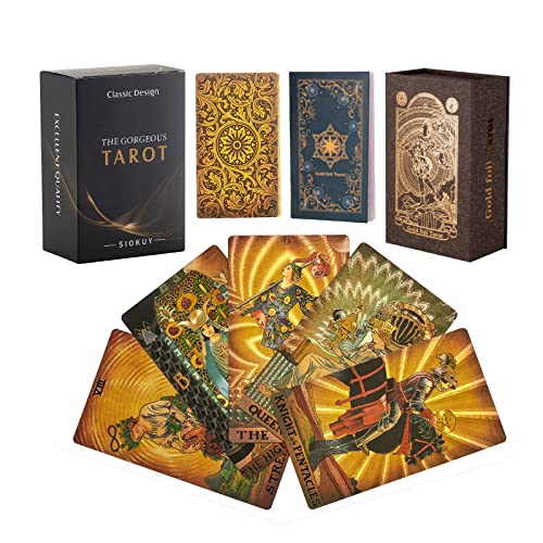 Luxury Gold Foil Tarot Deck – Rimless Borderless Design, Waterproof PVC, 78 Cards with Guidebook for Beginners