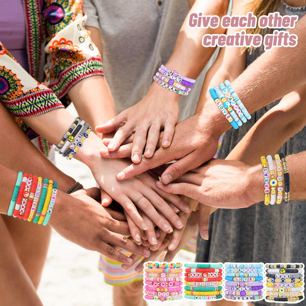 LUYI Preppy Clay Bead Bracelet Set – 32 Colorful Stackable Stretch Bracelets for Women