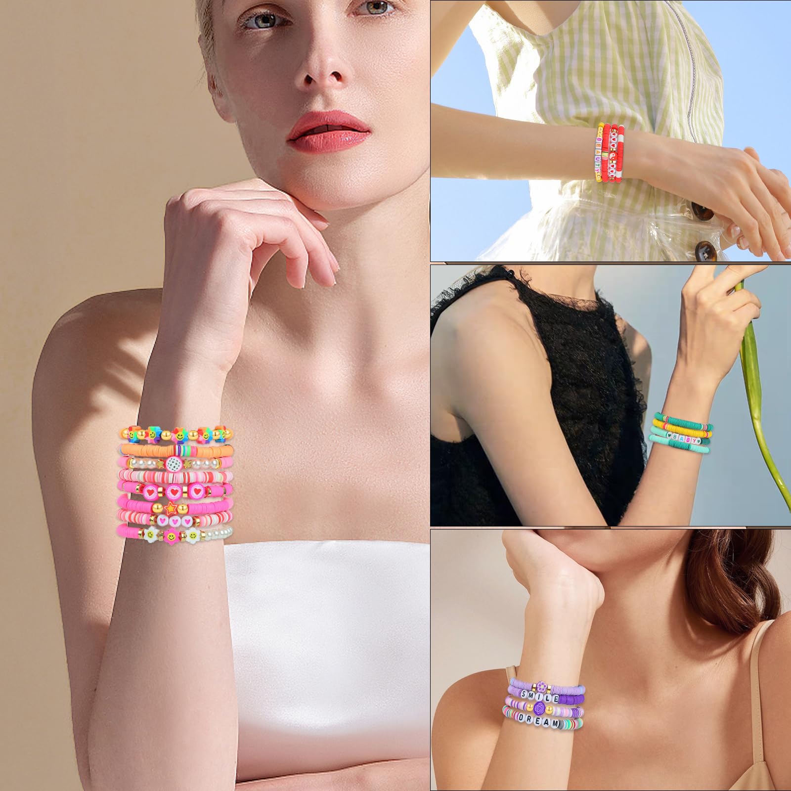 LUYI Preppy Clay Bead Bracelet Set – 32 Colorful Stackable Stretch Bracelets for Women