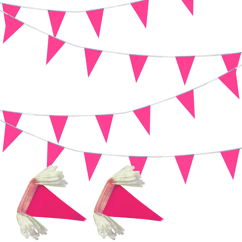 LyButty 100 Feet Pink Pennant Banners - 60 PCS Polyester Bunting Flags for Party Decorations