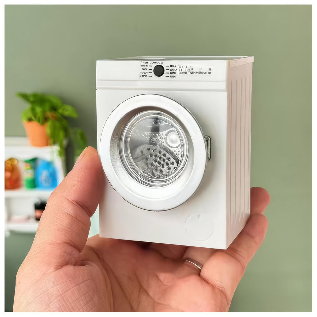 Lynkaye 1:12 Dollhouse Mini Washing Machine Model with Real Rotating Drum - White/Blue Options