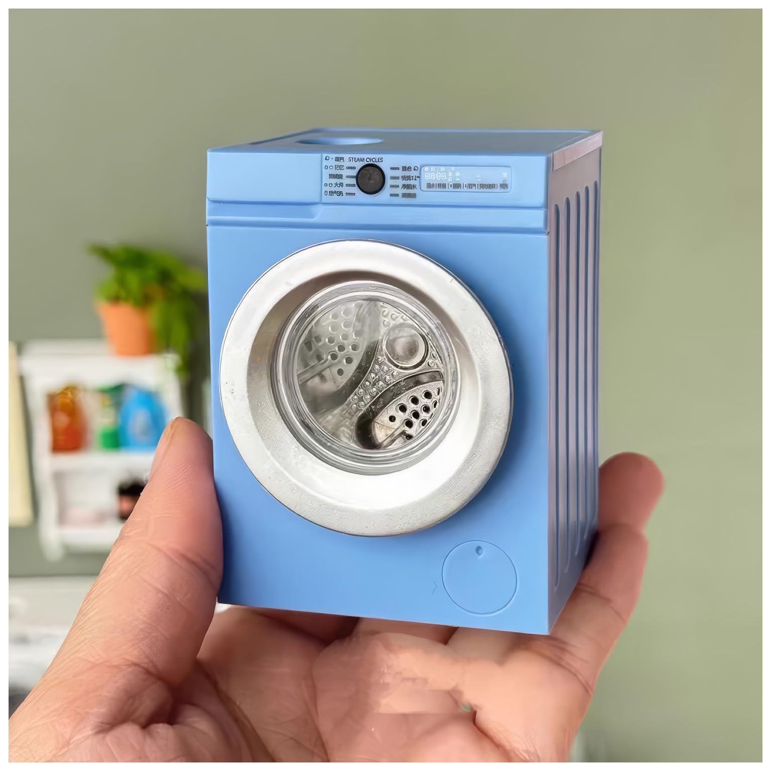 Lynkaye 1:12 Dollhouse Mini Washing Machine Model with Real Rotating Drum - White/Blue Options
