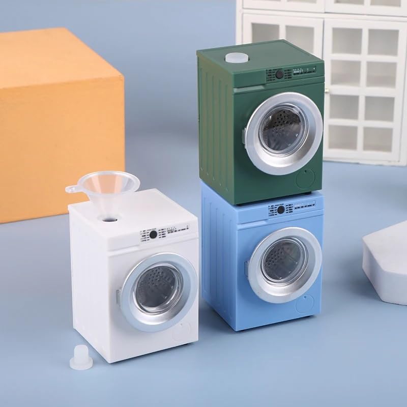 Lynkaye 1:12 Dollhouse Mini Washing Machine Model with Real Rotating Drum - White/Blue Options