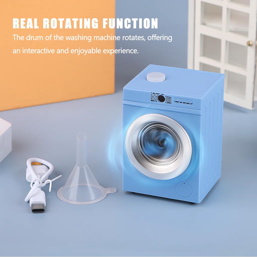 Lynkaye 1:12 Dollhouse Miniature Washing Machine with Rotating Drum - Blue