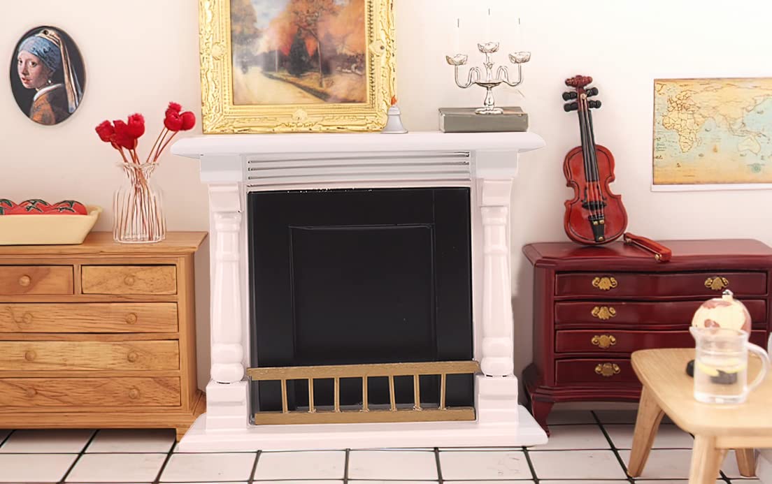 Lynkaye 1:12 Scale Wooden Neoclassical Fireplace for Dollhouse Living Room Decor
