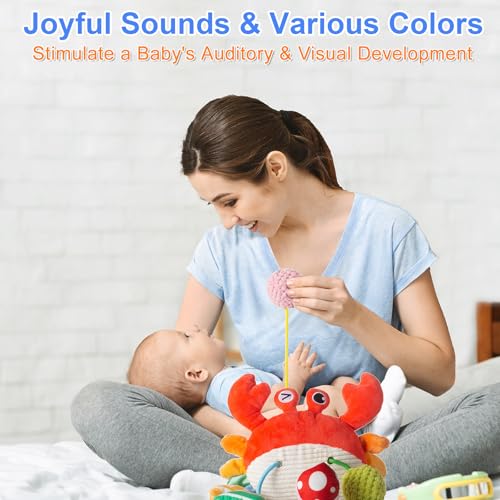 Lynncare Car Seat Toy: Hanging Stroller Clip Toy with Drawstrings, Rattle, Bell, Mirror, and Teether for Infants