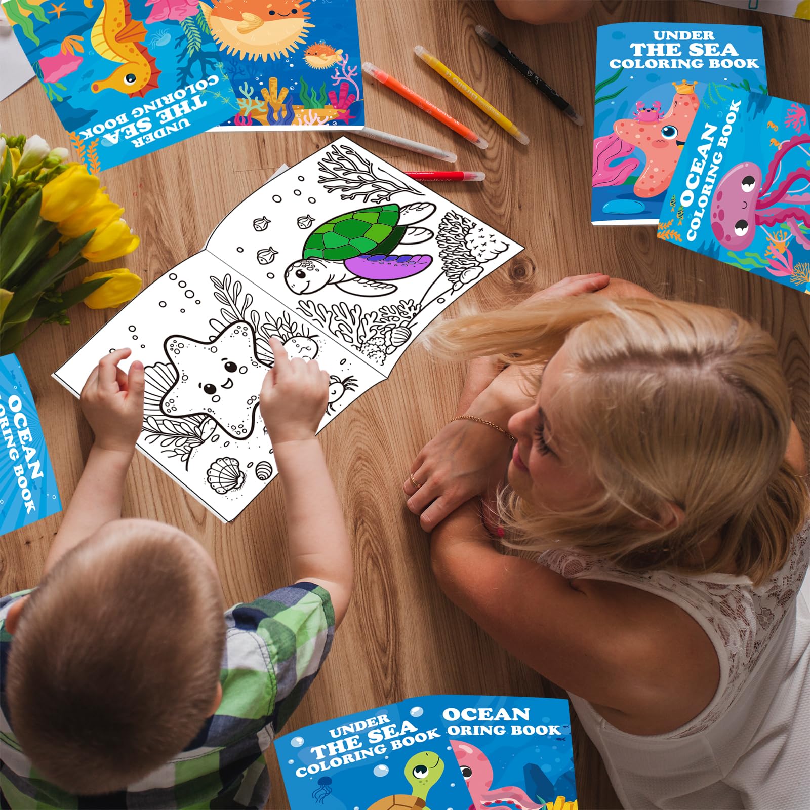 Lyosehy 24 Under the Sea Mini Coloring Books for Kids - Bulk Party Favors with Ocean Creatures and Maze Games