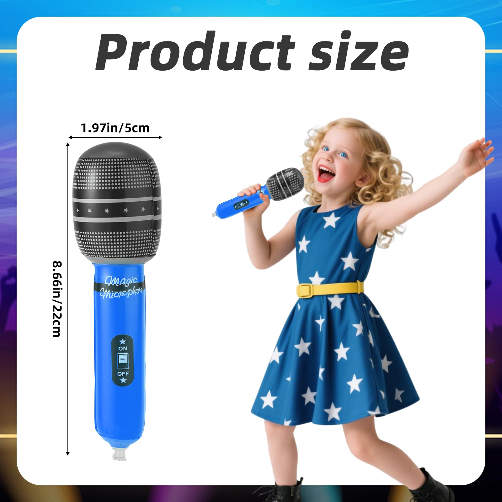 Lyreh 12-Pack Inflatable Microphone Party Favors - 6 Colors, 8.66x1.97in Blow Up Fake Microphone Props for Karaoke, Concert, DJ-Themed Parties, Photo Booth Decorations