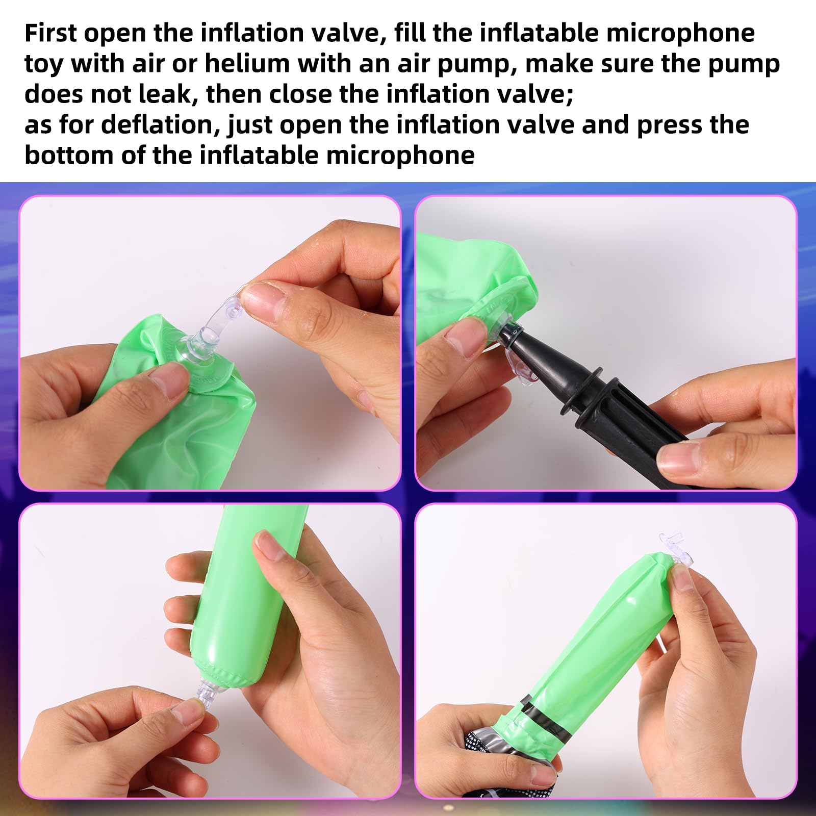 Lyreh 12-Pack Inflatable Microphone Party Favors - 6 Colors, 8.66x1.97in Blow Up Fake Microphone Props for Karaoke, Concert, DJ-Themed Parties, Photo Booth Decorations