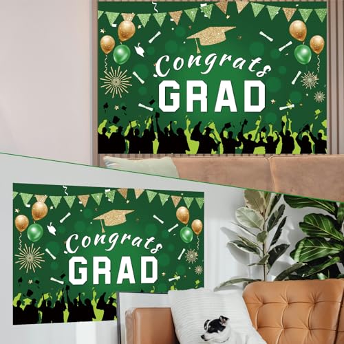 LYVEEF 136PCS Green and Gold Graduation Decorations 2026 - Balloon Arch Kit with Congrats Grad Backdrop for High School & College Party Supplies