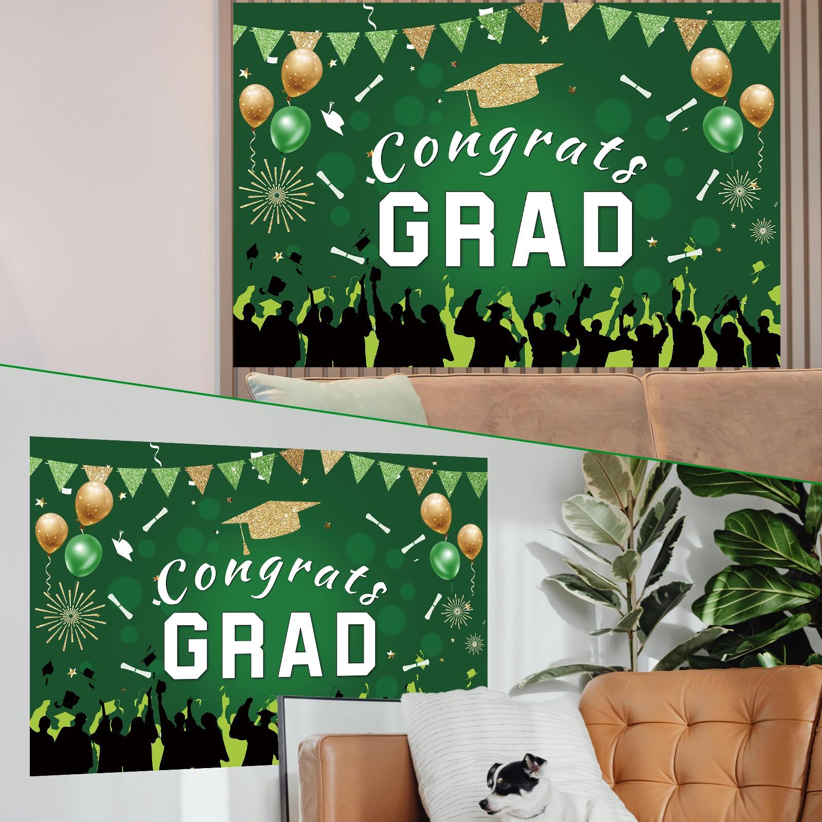 LYVEEF 136PCS Green and Gold Graduation Decorations 2026 - Balloon Arch Kit with Congrats Grad Backdrop for High School & College Party Supplies