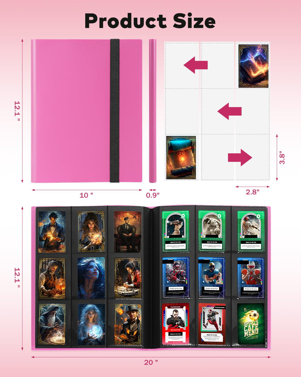 Lzerking Pink Card Binder 2-Pack – 720-Capacity 9-Pocket Side-Loading Album for Sports Cards and K-Pop Photocards