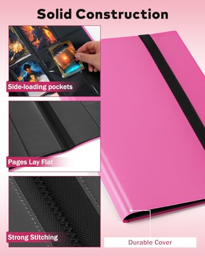 Lzerking Pink Card Binder 2-Pack – 720-Capacity 9-Pocket Side-Loading Album for Sports Cards and K-Pop Photocards