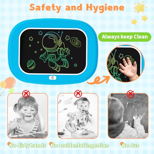 LZZAPJ LCD Writing Tablet for Kids - Blue Doodle Board with Detachable Stand, One-Click Erase, Eye-Safe Screen, Educational Gift for Toddlers 1-5 Years